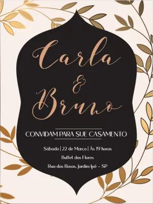 Convite de Casamento Floral Dourado para Editar Online