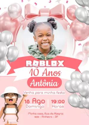 Convite de Aniversário Roblox Menina com Foto para Editar