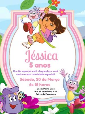Convite de Aniversário Dora Aventureira para Editar Online