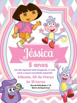 Convite Aniversário Dora Aventureira para Editar Online