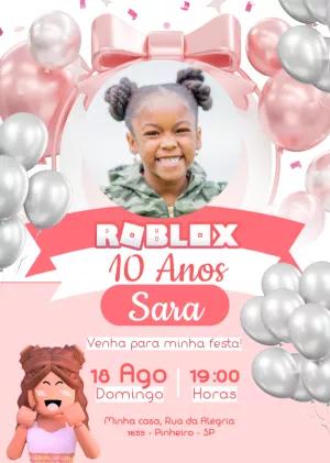 Convite de Aniversário Roblox Menina com Foto para Editar Online
