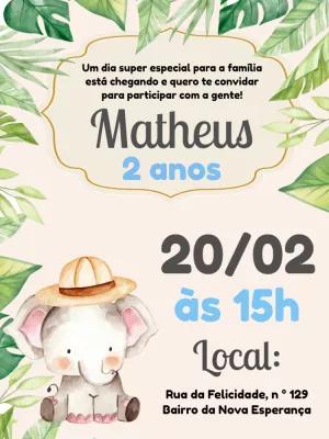 Convite de Aniversário Elefante Safari para Editar Online