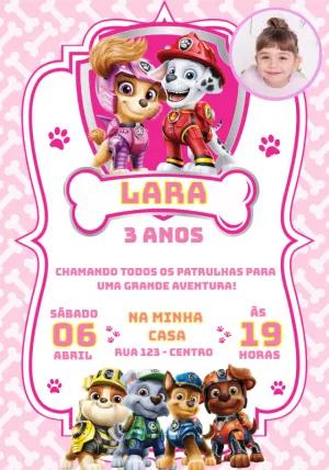 Convite Patrulha Canina Menina com Foto para Editar Online