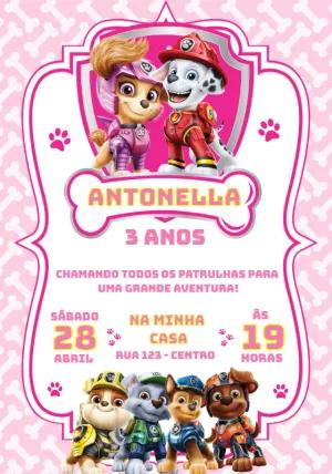 Convite Patrulha Canina Rosa de Aniversário para Editar Online