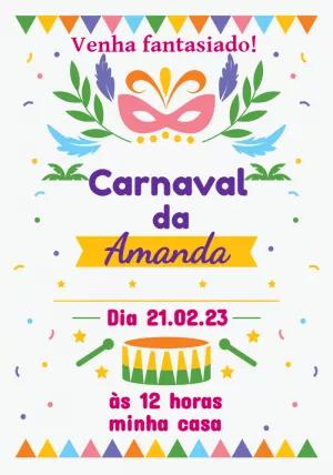 Convite de Aniversário Carnaval com Máscara para Editar Online