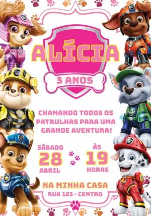 Convite Aniversário Patrulha Canina com Personagens para Editar