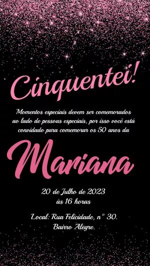 Convite Aniversário Adulto Glitter Rosa para Editar Online