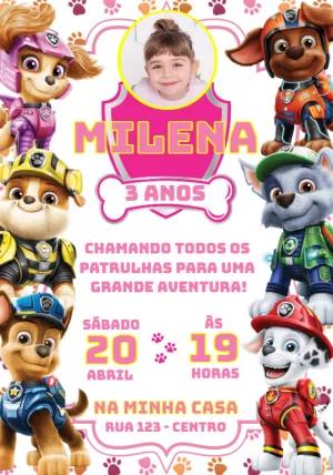 Convite Aniversário Patrulha Canina com Foto para Editar Online