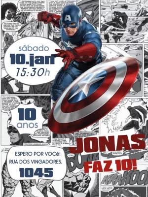 Convite Aniversário Capitão América Quadrinhos com Foto para Editar