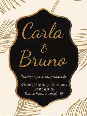 Convite de Casamento Elegante com Folhas Douradas para Editar Online