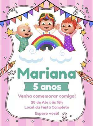 Convite Aniversário Cocomelon com Personagens para Editar Online