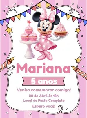 Convite de Aniversário Minnie Rosa Doceria para Editar Online