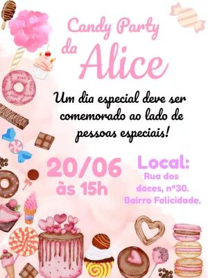Convite de Aniversário Doces e Guloseimas para Editar Online