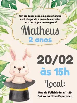 Convite de Aniversário Coelho Mágico para Editar Online