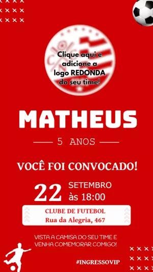 Convite Aniversário Futebol com Logo do Time para Editar Online