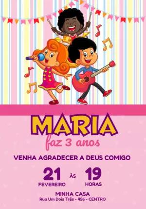 Convite de Aniversário 3 Palavrinhas com Banda para Editar