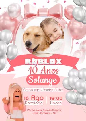 Convite de Aniversário Roblox Menina com Foto para Editar