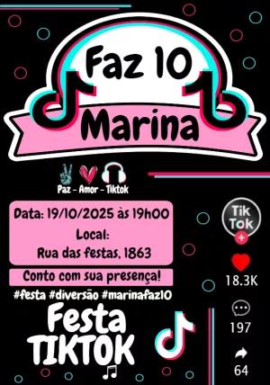 Convite de Aniversário Tema TikTok para Editar Online