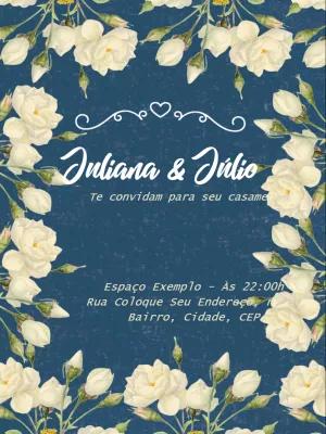 Convite de Casamento Floral com Rosas Brancas para Editar Online