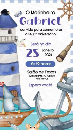 Convite de Aniversário Marinheiro Aquarela para Editar Online