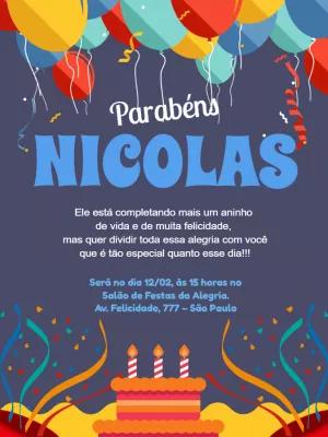 Convite de Aniversário com Balões Coloridos para Editar Online
