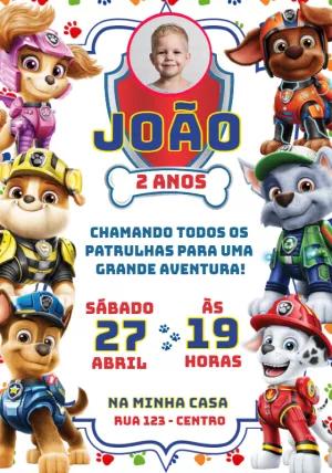 Convite Aniversário Patrulha Canina com Foto para Editar Online
