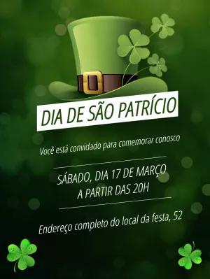 Convite Dia de São Patrício com Trevos para Editar Online