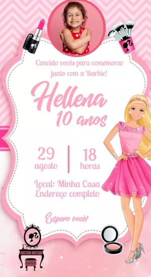 Convite Aniversário Barbie com Foto para Editar Online