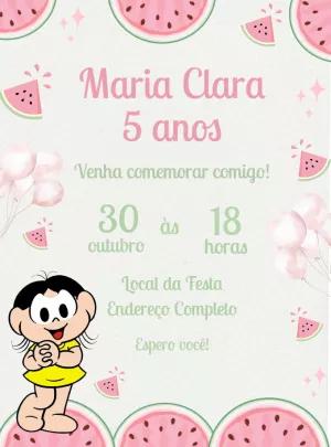 Convite Aniversário Magali Tema Melancia para Editar Online