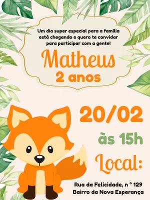 Convite Aniversário Raposa do Bosque para Editar Online