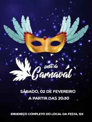 Convite de Carnaval com Máscara Dourada para Editar Online
