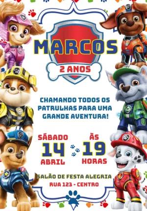 Convite de Aniversário Patrulha Canina para Editar Online