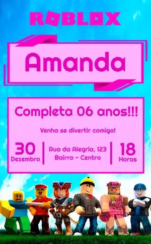 Convite de Aniversário Roblox com Avatares para Editar Online