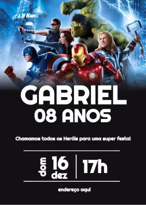 Convite de Aniversário Vingadores com Heróis para Editar Online