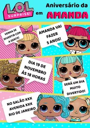 Convite de Aniversário LOL Surprise Editável para Personalizar
