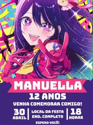 Convite de Aniversário Tema Oshi no Ko Editável