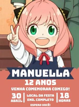 Convite Aniversário Spy x Family com Anya para Editar Online