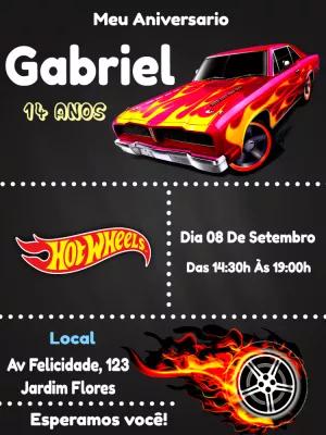 Convite de Aniversário Hot Wheels com Carros para Editar Online