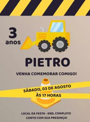Convite Aniversário Construção com Trator para Editar Online