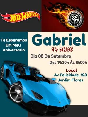 Convite de Aniversário Hot Wheels com Carros para Editar Online