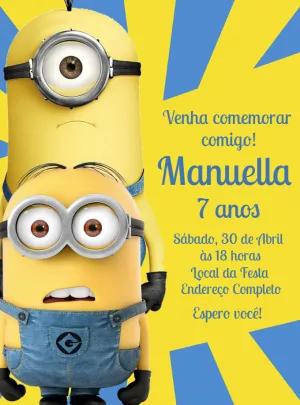 Convite de Aniversário Minions para Editar Online e Imprimir