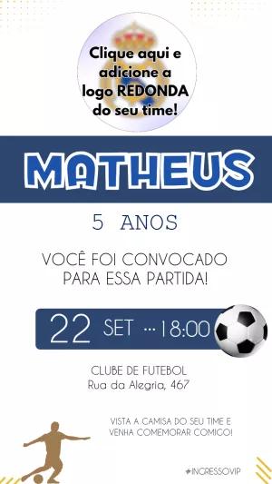 Convite Aniversário Futebol com Logo do Time para Editar Online