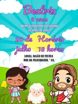 Convite Aniversário Infantil com Jesus para Editar Online