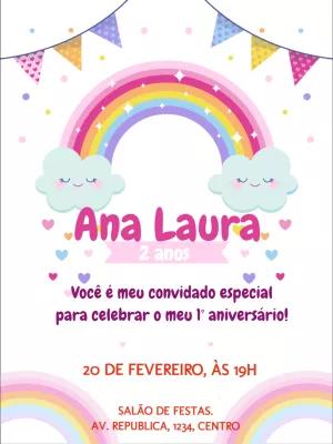 Convite Aniversário Chuva de Amor com Arco-íris para Editar