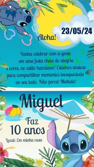 Convite de Aniversário Stitch Havaiano para Editar Online