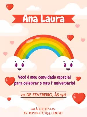 Convite de Aniversário Chuva de Amor com Arco-íris para Editar