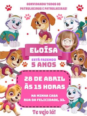 Convite Patrulha Canina Menina com Foto para Editar Online