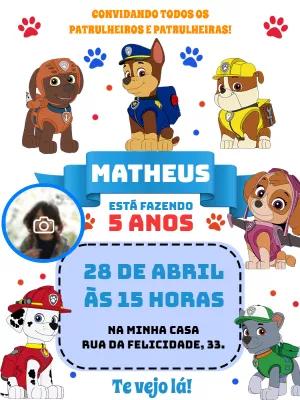 Convite Patrulha Canina com Foto da Turma para Editar Online