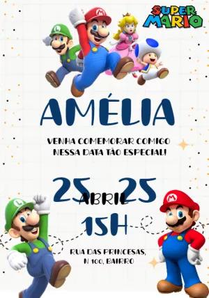 Convite de Aniversário Super Mario Bros Editável Online