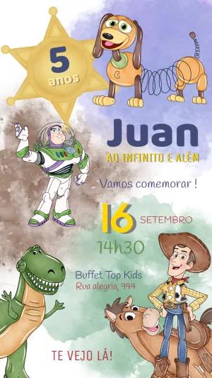 Convite Aniversário Toy Story Aquarela para Editar Online